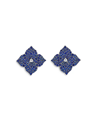 Piranesi 18K White Gold Large Fiore Earrings with Blue Sapphires and Diamonds