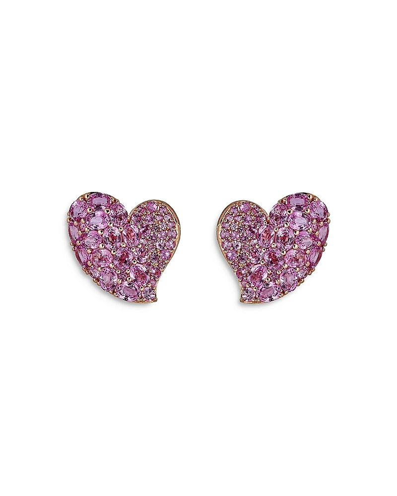 Piranesi 18K Rose Gold Wave Heart Pink Sapphire Pave Stud Earrings