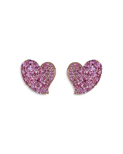 Piranesi 18K Rose Gold Wave Heart Pink Sapphire Pave Stud Earrings