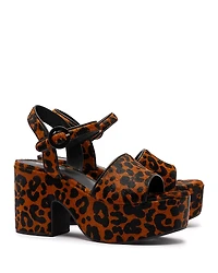 Larroude Women's Miso Animal Print Calf Hair High Heel Platform Sandals