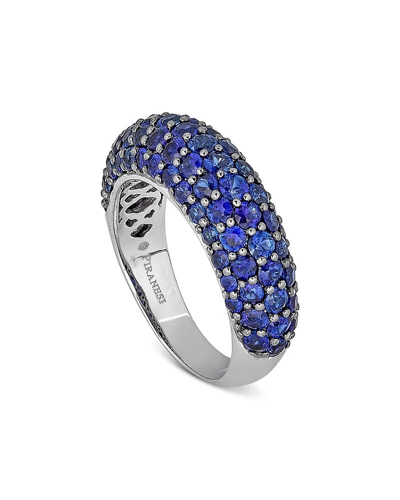 Piranesi 18K White Gold Small Dome Ring with Blue Sapphires, 3.11 tcw
