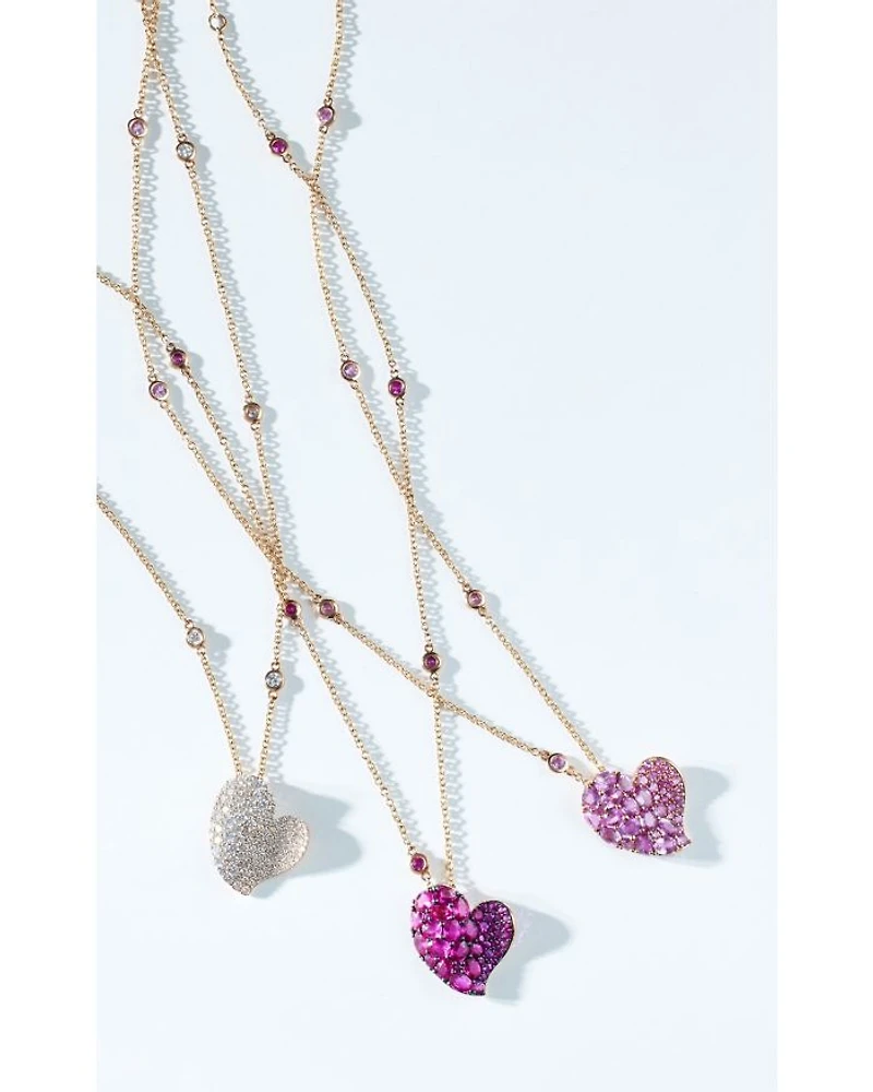 18K Rose Gold Wave Heart Pink Sapphire Pavé Pendant Necklace, 16-18"
