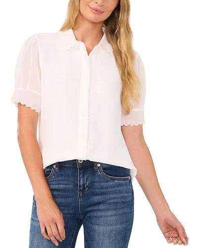 Scalloped Button Front Blouse