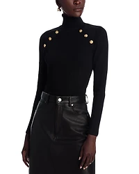 Button Trim Turtleneck Sweater - Exclusive