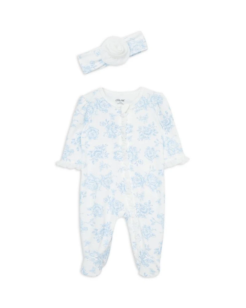 Girls' Roses Print Footie With Headband - Baby