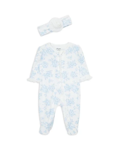 Girls' Roses Print Footie With Headband - Baby