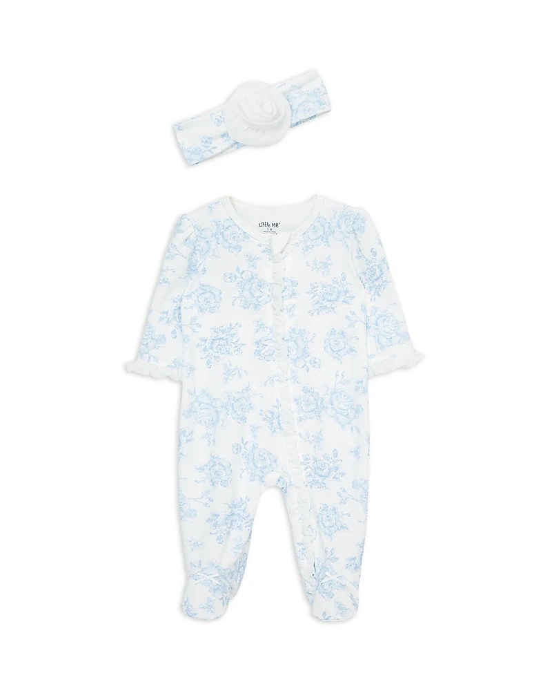 Little Me Girls' Roses Print Footie With Headband - Baby