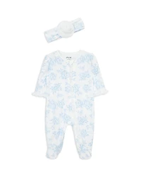 Little Me Girls' Roses Print Footie With Headband - Baby