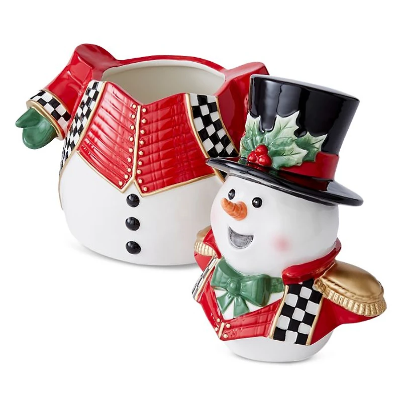 Christmas Tree Black & White Snowman Cookie Jar