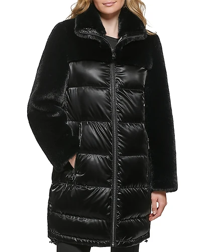 Karl Lagerfeld Paris Mixed Media Puffer Coat