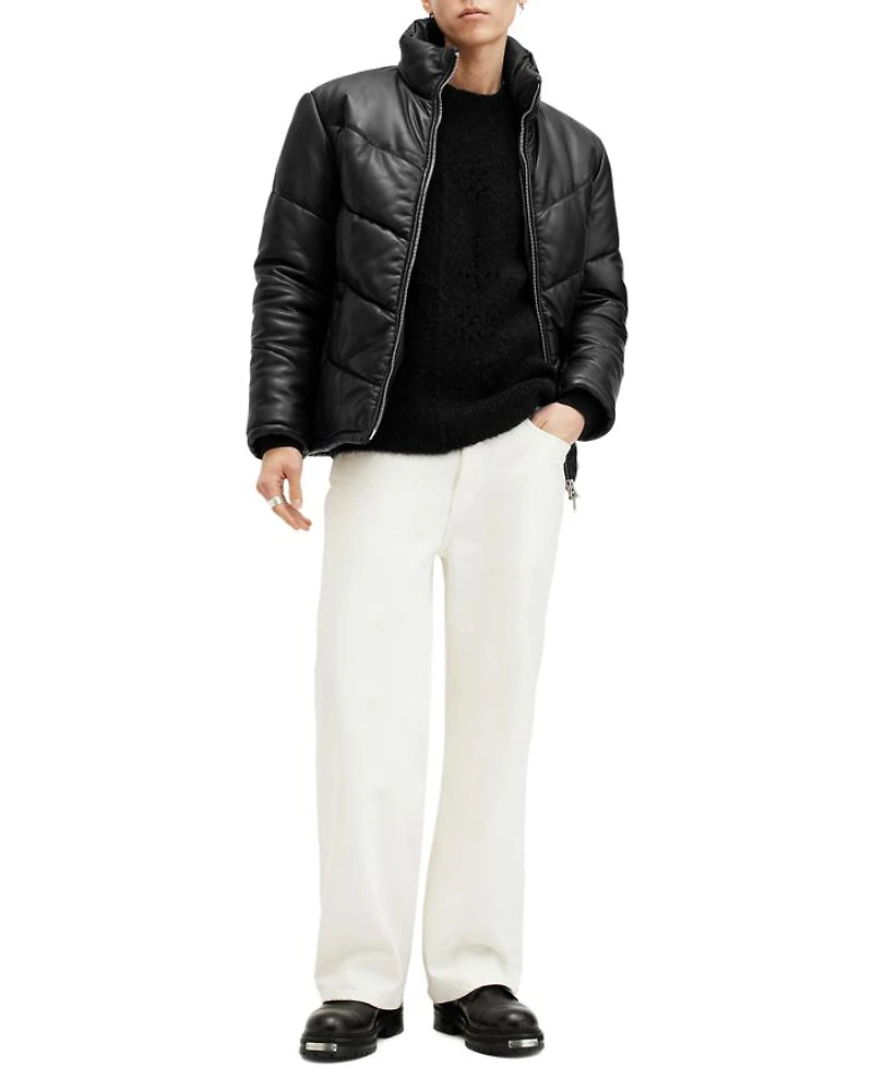 Raya Leather Quilted Full Zip Puffer Jacket