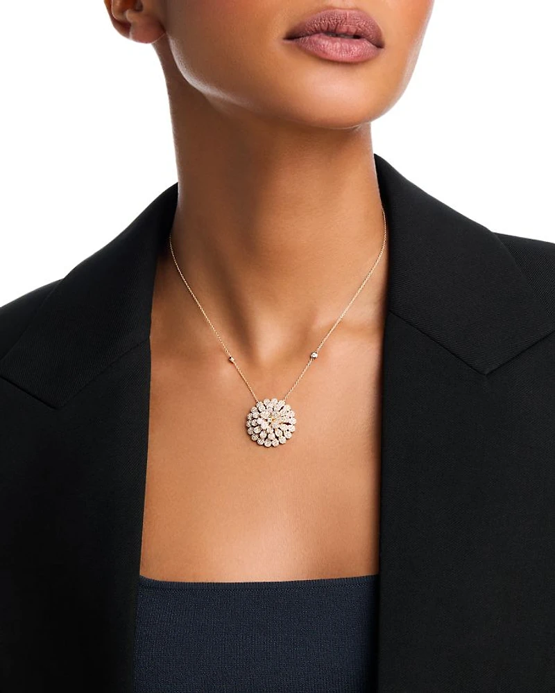 Diamond Pavé Flower Pendant Necklace in 14K Yellow Gold, 1.50 tcw