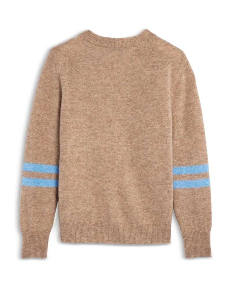 Girls' Stripe Sleeve Cashmere Pullover Crewneck Sweater, Big Kid - Exclusive
