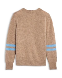 Girls' Stripe Sleeve Cashmere Pullover Crewneck Sweater, Big Kid - Exclusive