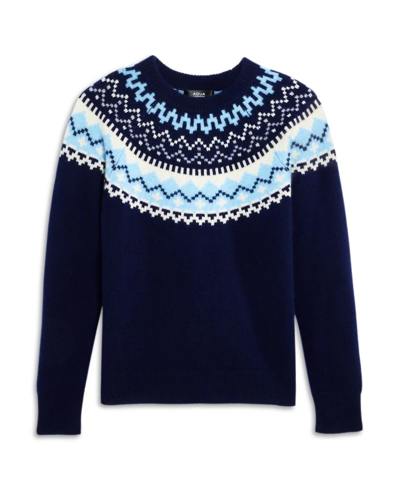 Girls' Fair Isle Cashmere Crewneck Sweater, Big Kid - Exclusive