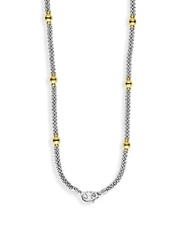 18K Yellow Gold & Sterling Silver Signature Caviar Two Tone Station Necklace, 18"