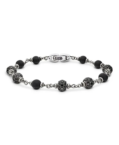 Men's Spiritual Beads Onyx & Black Diamond Pavé Rosary Style Bracelet in Sterling Silver