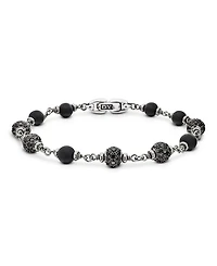 Men's Spiritual Beads Onyx & Black Diamond Pavé Rosary Style Bracelet in Sterling Silver