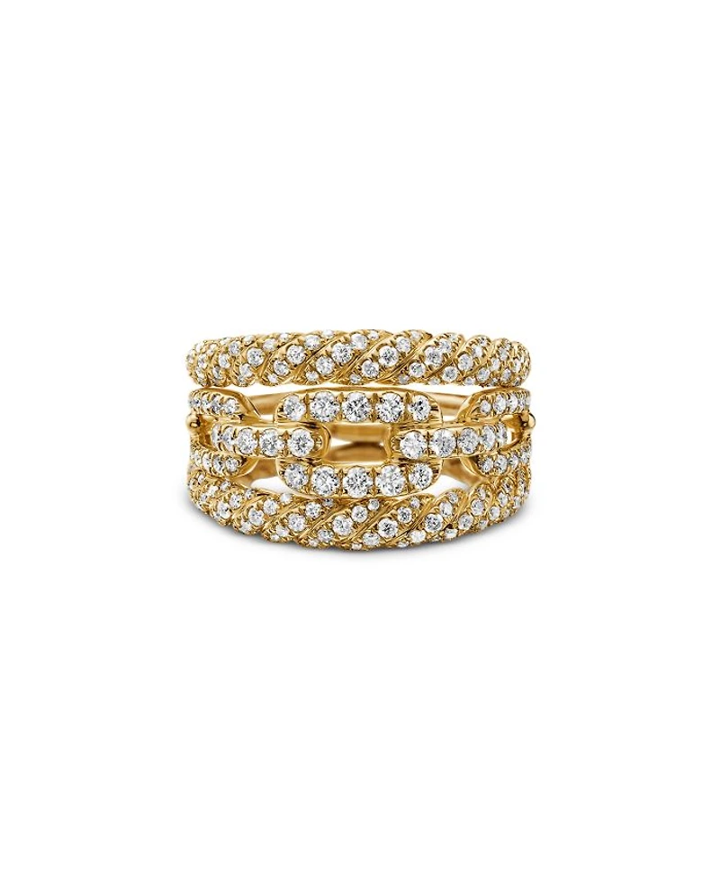 18K Yellow Gold Stax Three-Row Ring with Diamonds