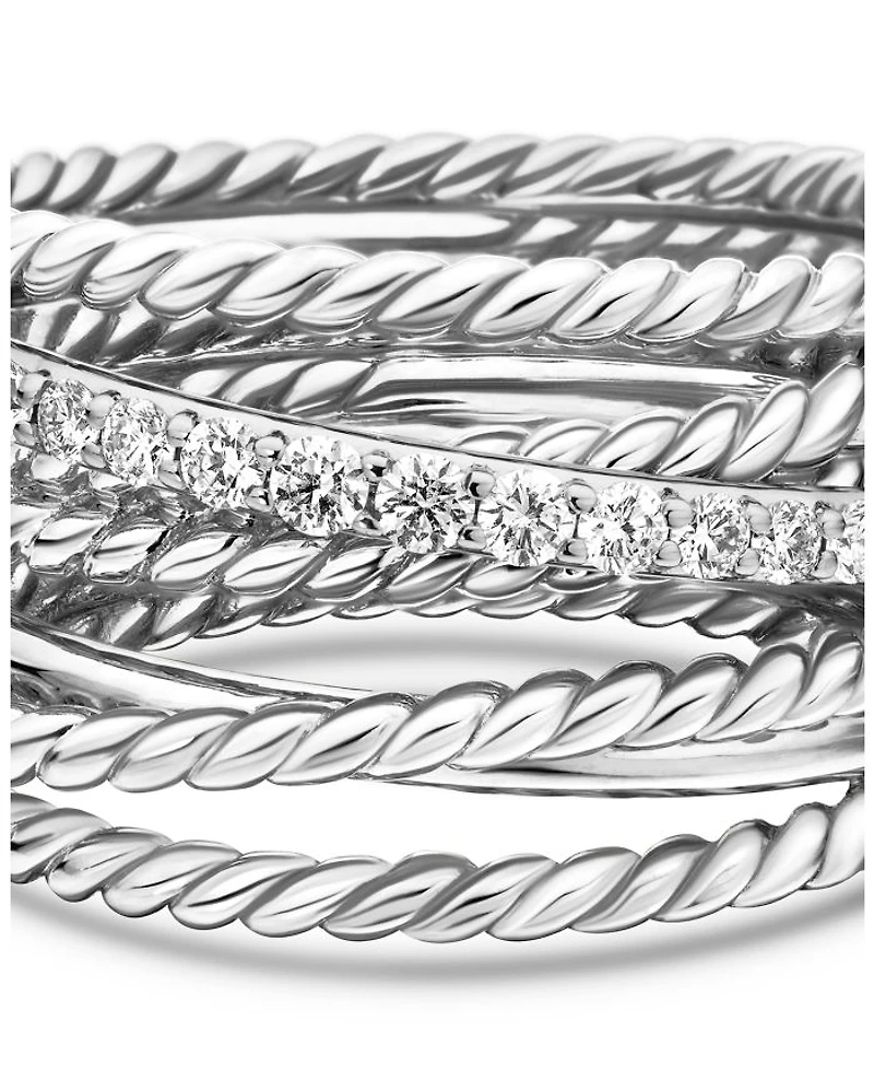 Crossover Wide Ring with Diamonds