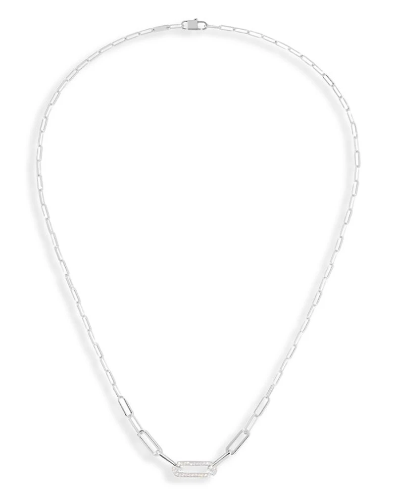 18K White Gold Maillon Diamond Pavé Link Pendant Necklace, 16.93"