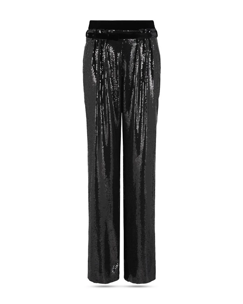 Belted Micro Sequin Trousers