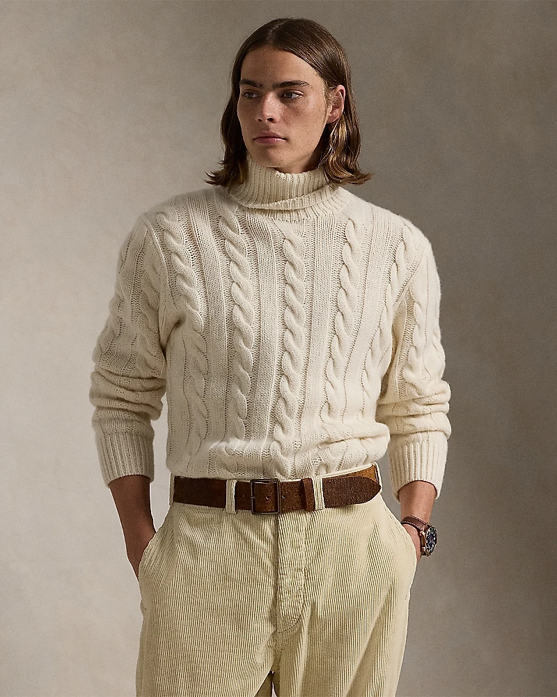 Polo Ralph Lauren Cable Knit Wool Cashmere Turtleneck Sweater