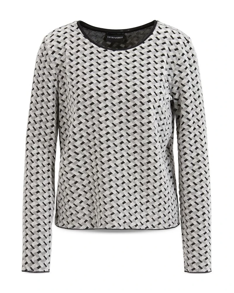 Velvet Jersey Top with Geometric Motif