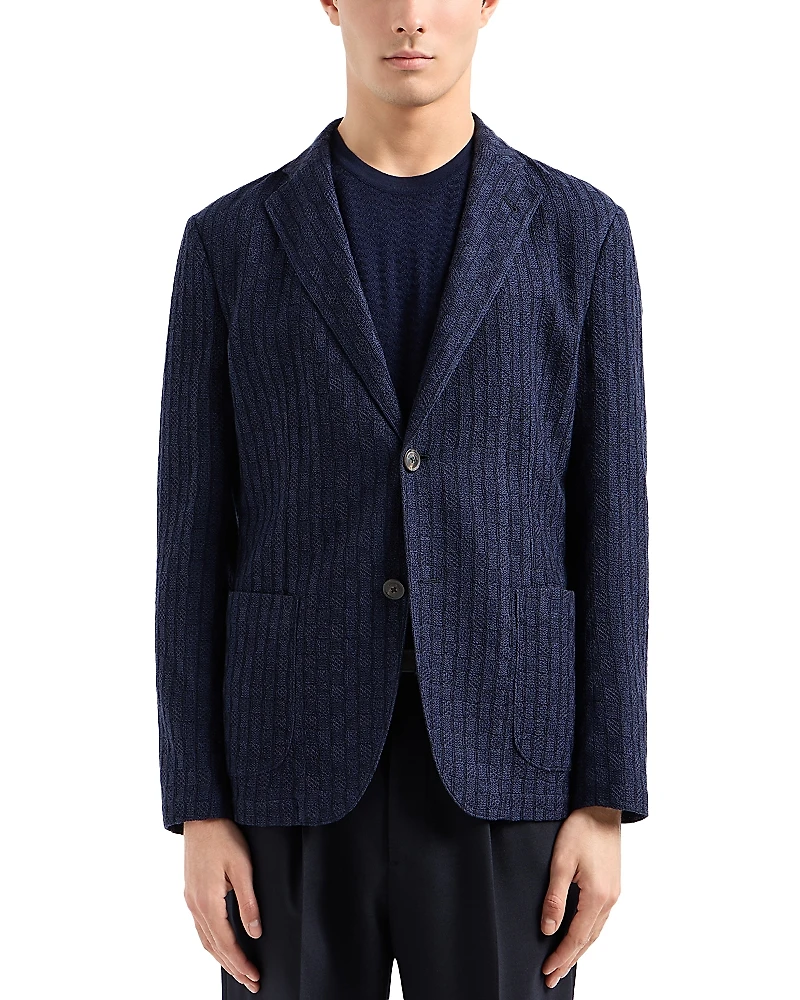 Emporio Armani Modern Fit Geometric Patterned Bonded Knit Wool Blazer