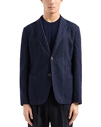 Emporio Armani Modern Fit Geometric Patterned Bonded Knit Wool Blazer