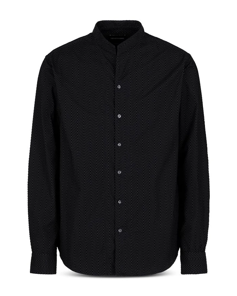 Stretch Cotton Button Up Shirt with Guru Collar