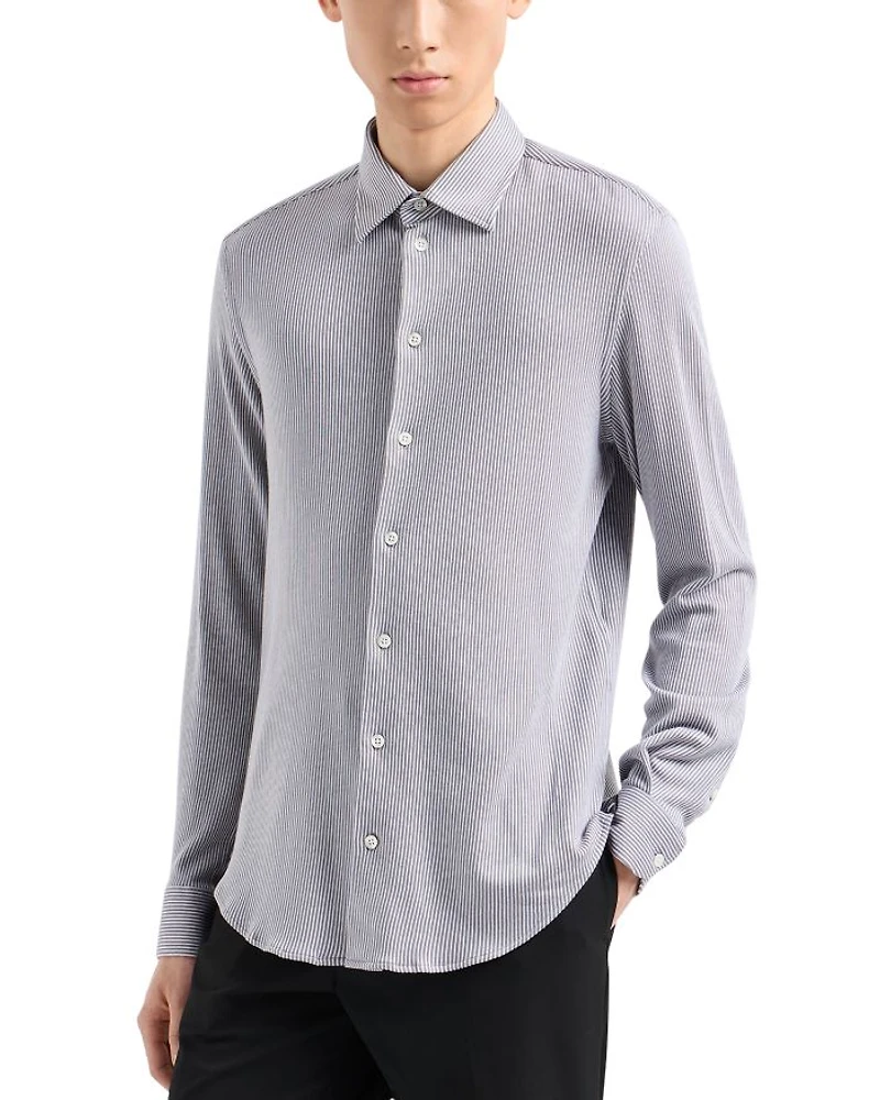 Striped Jersey Button Down Shirt