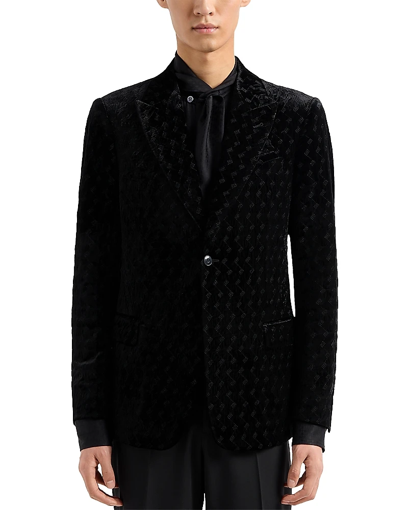 Emporio Armani Peak Lapel Embroidered Motif Velvet Sport Jacket