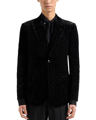 Emporio Armani Peak Lapel Embroidered Motif Velvet Sport Jacket