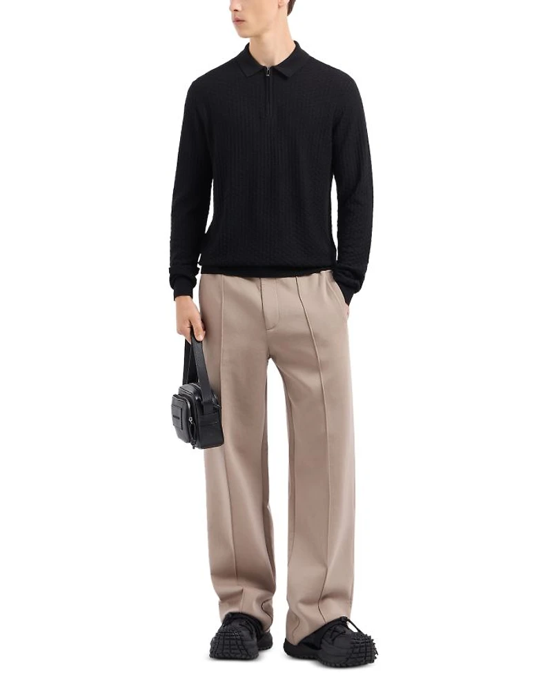 Wool Diamond Jacquard Regular Fit Quarter Zip Polo Sweater