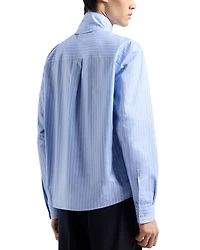 Twill Effect Striped Heavy Cotton Shirt with Tie