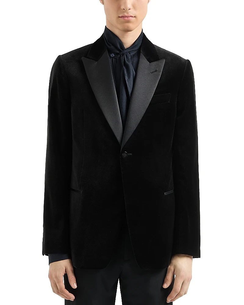 Emporio Armani Regular Fit Embossed Print and Satin Lapel Blazer