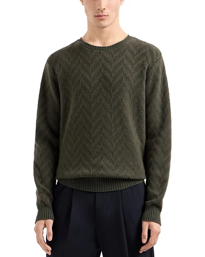 Allover Bicolor Chevron Jacquard Wool Sweater