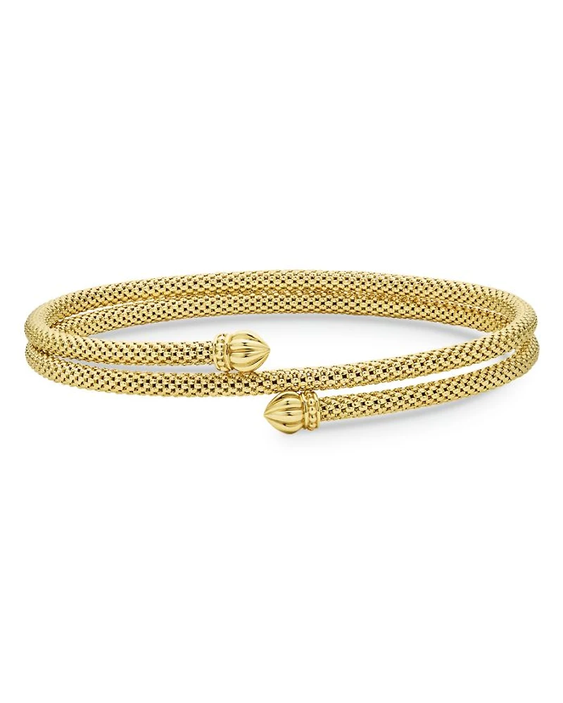 18K Yellow Gold Caviar Endcap Double Wrap Bracelet