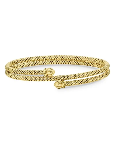 18K Yellow Gold Caviar Endcap Double Wrap Bracelet