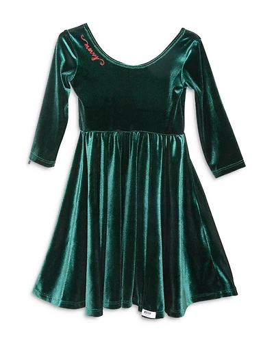 Girls' Holiday Twirly Dress Emerald Stretch Velvet - Little Kid, Big Kid