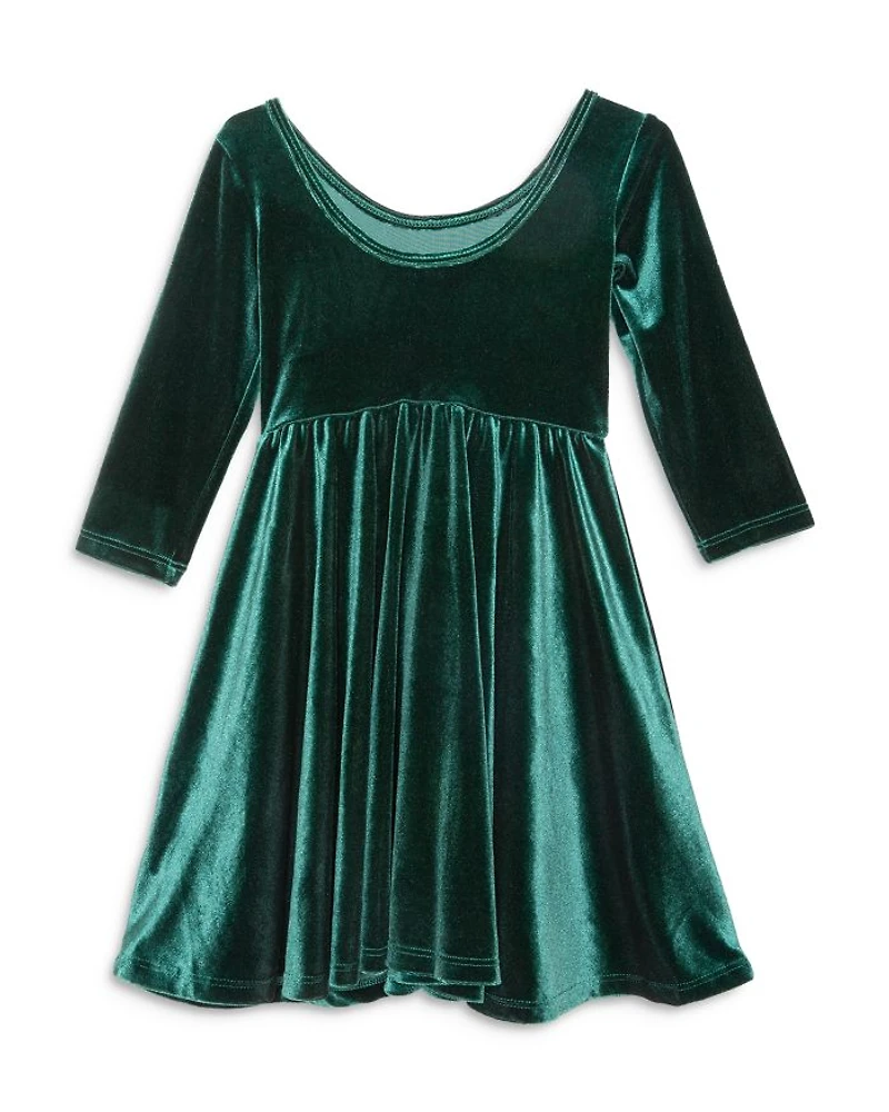 Girls' Holiday Twirly Dress Emerald Stretch Velvet - Little Kid, Big Kid
