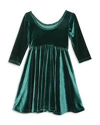 Girls' Holiday Twirly Dress Emerald Stretch Velvet - Little Kid, Big Kid