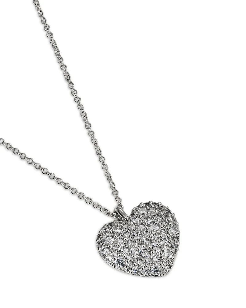 Cubic Zirconia Heart Pendant Necklace in Rhodium Plated, 16"-18"