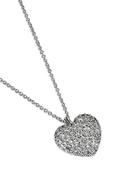 Cubic Zirconia Heart Pendant Necklace in Rhodium Plated, 16"-18"
