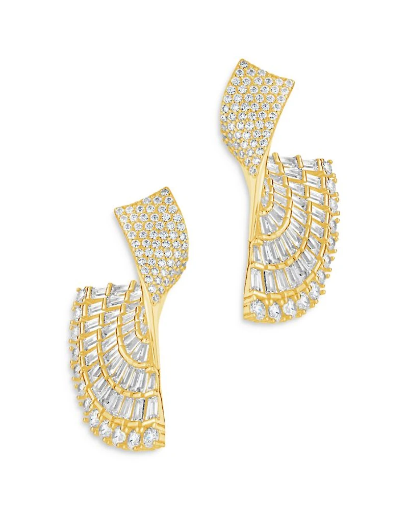 Hartford Cubic Zirconia Fan Drop Earrings in 14K Gold Plated