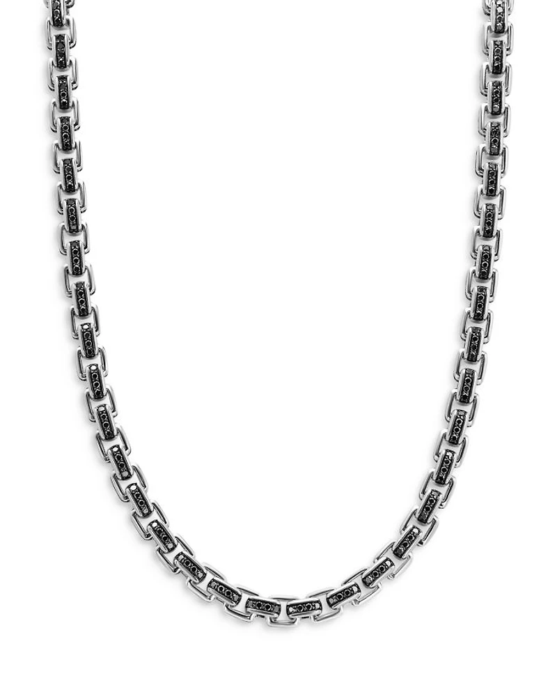 Box Chain Necklace in Sterling Silver with Pavé Black Diamonds 7.3mm