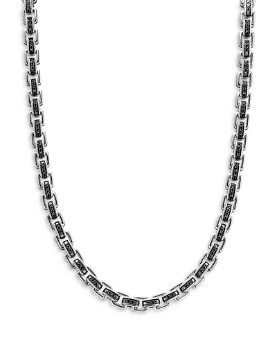 Box Chain Necklace in Sterling Silver with Pavé Black Diamonds 7.3mm