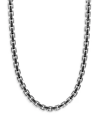 Box Chain Necklace in Sterling Silver with Pavé Black Diamonds 7.3mm