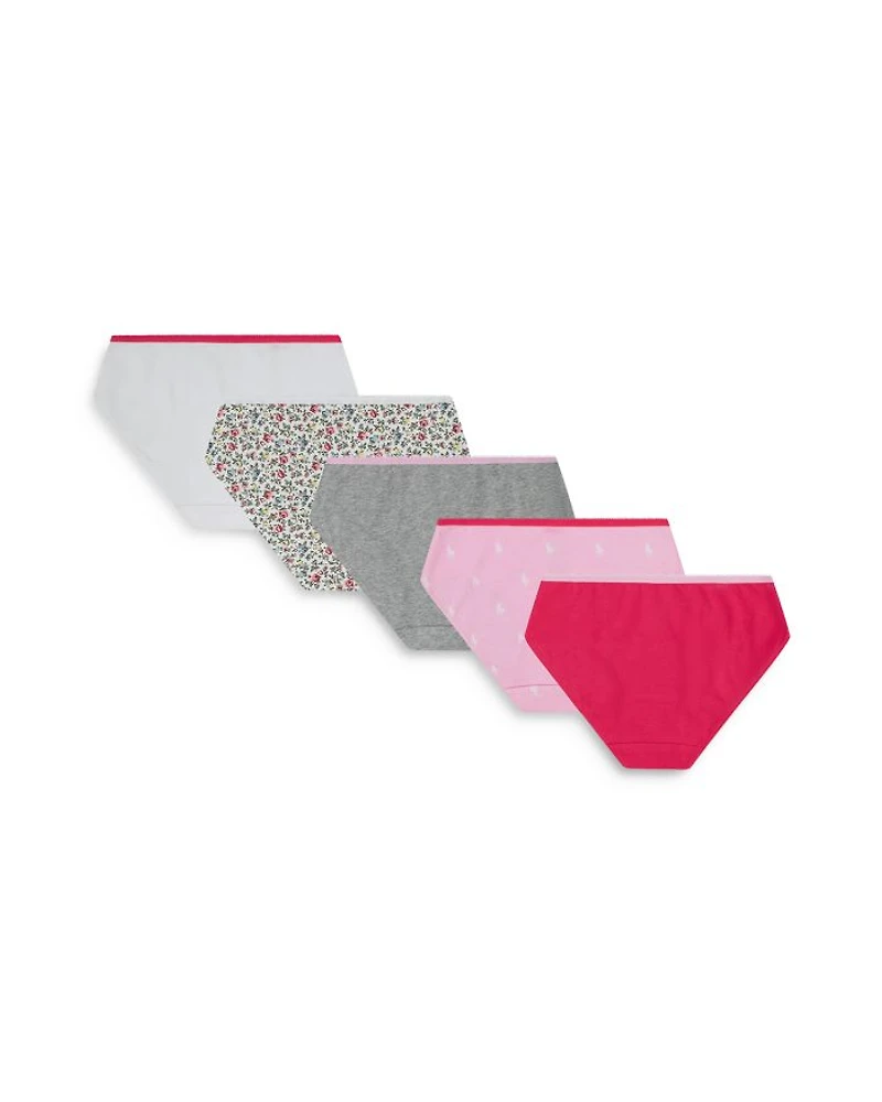 Girls' Cotton Stretch Jersey Bikini Briefs, Pack of 5 - Big Kid